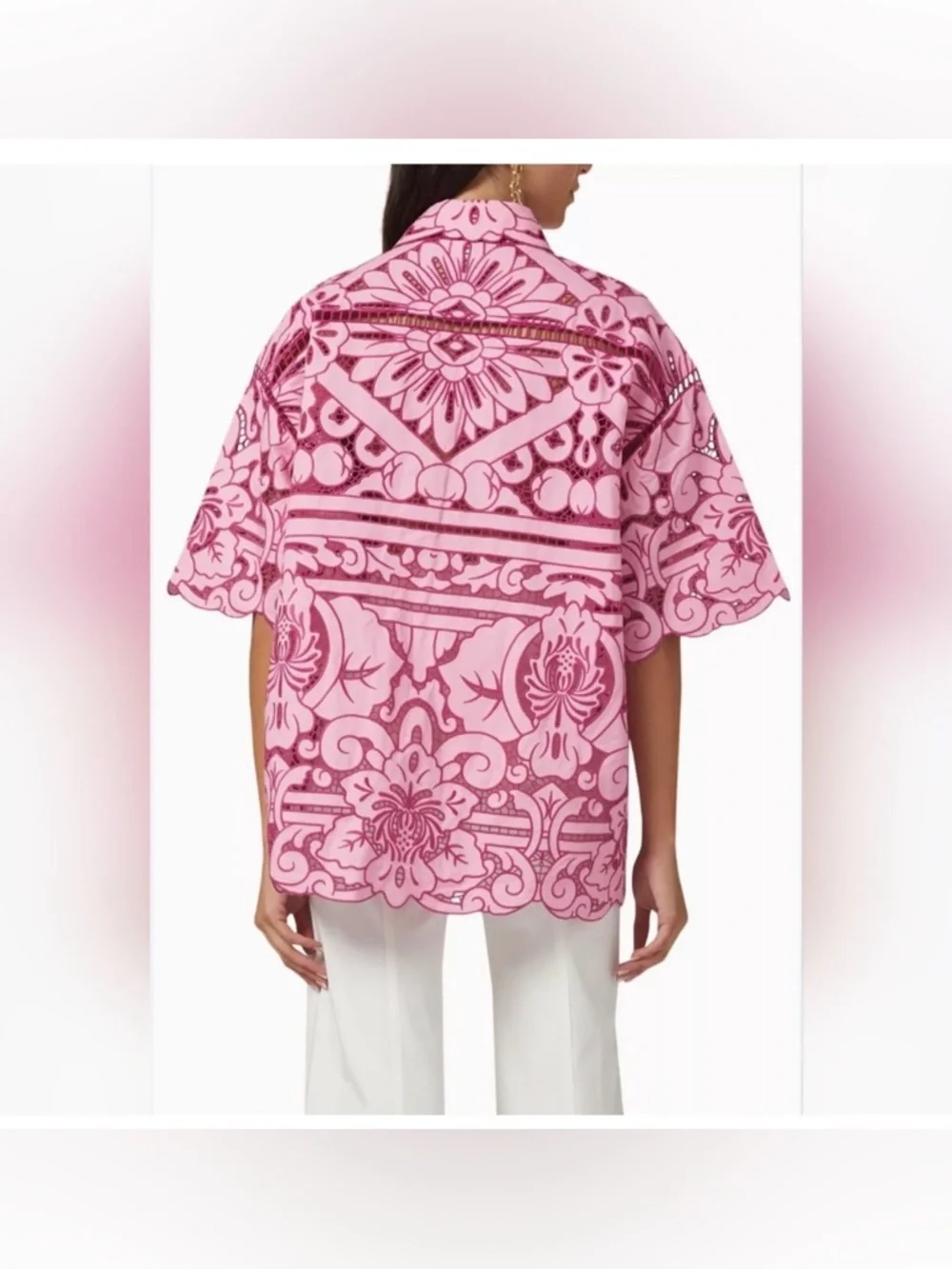 Zimmermann pink cut out lace oversized button down Medium - Picture 2 of 6